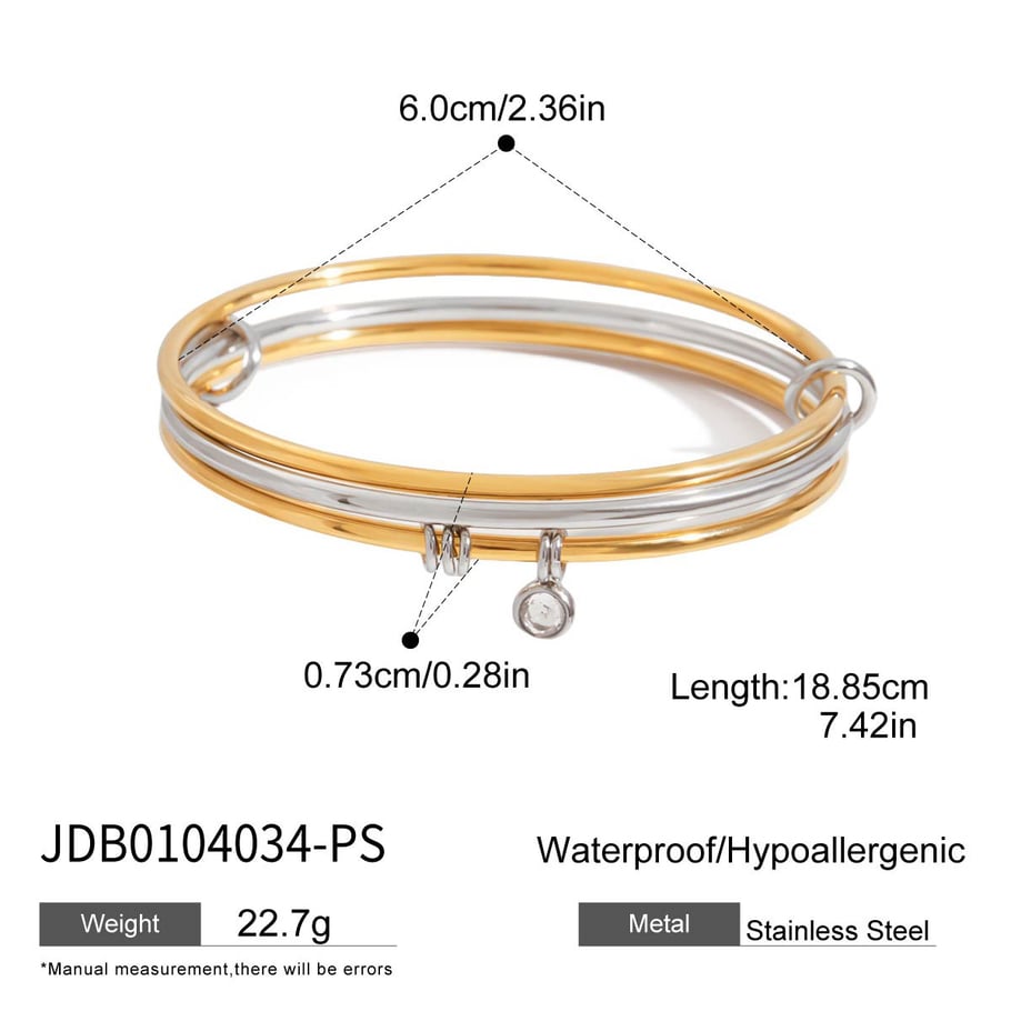 Bracelet simple à trois couches en acier inoxydable doré pour femme Image2