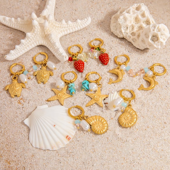 1 Pair Oceanic Stainless Steel Gold Color Drop Earrings