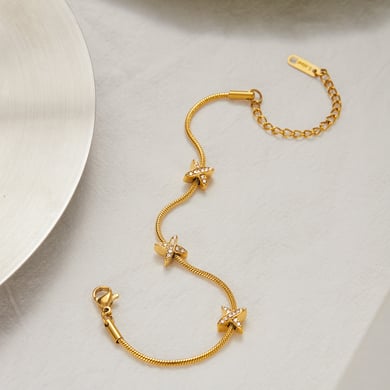 Bracelet chaîne pour femme en acier inoxydable couleur or avec étoile, 1 pièce h5 Image6