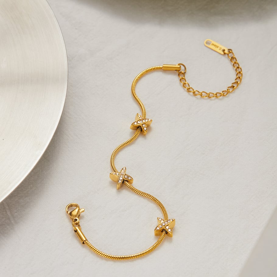 Bracelet chaîne pour femme en acier inoxydable couleur or avec étoile, 1 pièce Image6