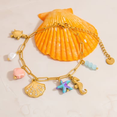 Braccialetti con ciondolo da donna in acciaio inossidabile con tartaruga naturale della serie Romantic h5 Immagine3