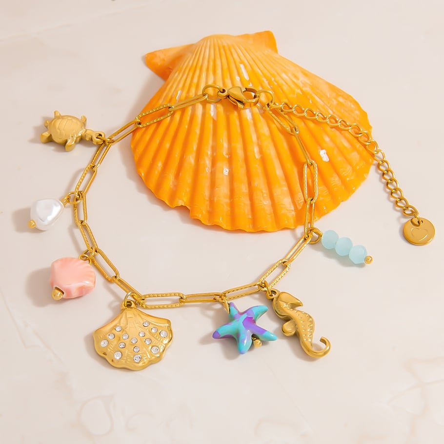 Braccialetti con ciondolo da donna in acciaio inossidabile con tartaruga naturale della serie Romantic Immagine3