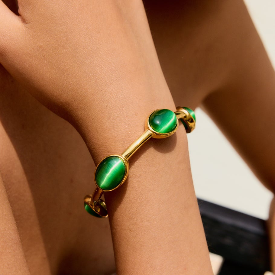 Bracelet ovale en acier inoxydable doré pour femme, 1 pièce Image5