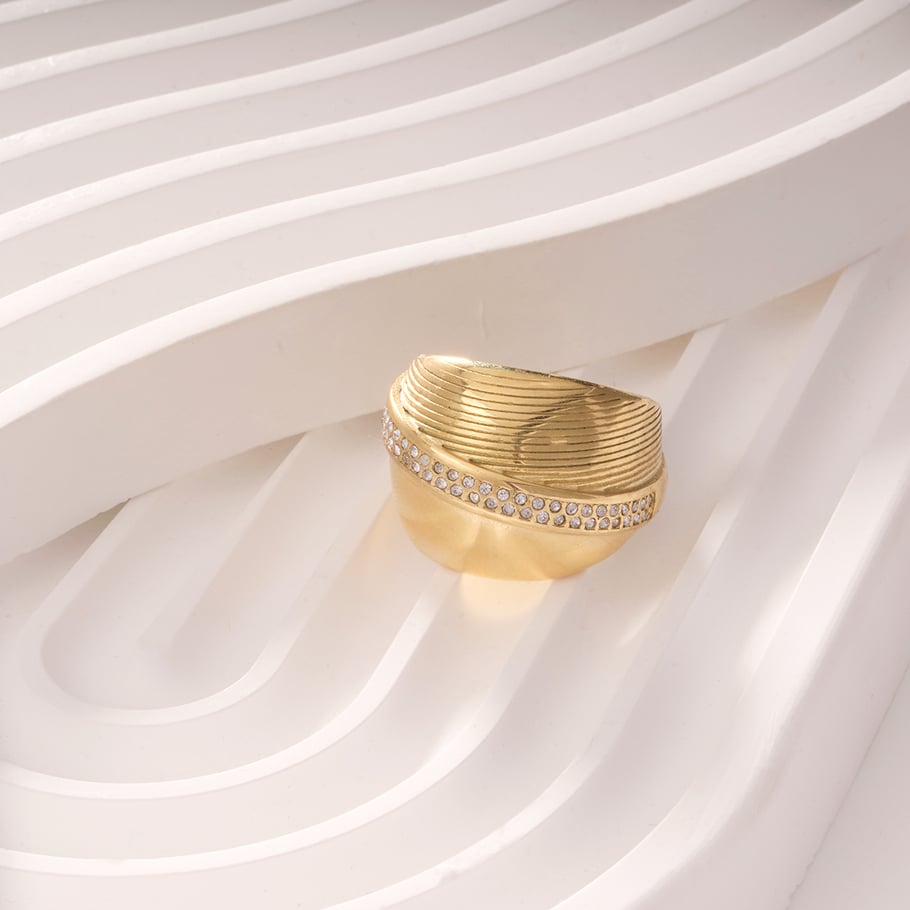 1 Stück Luxuriöse Serie Klassische geometrische Statement-Ringe aus Edelstahl in Goldfarbe Bild5