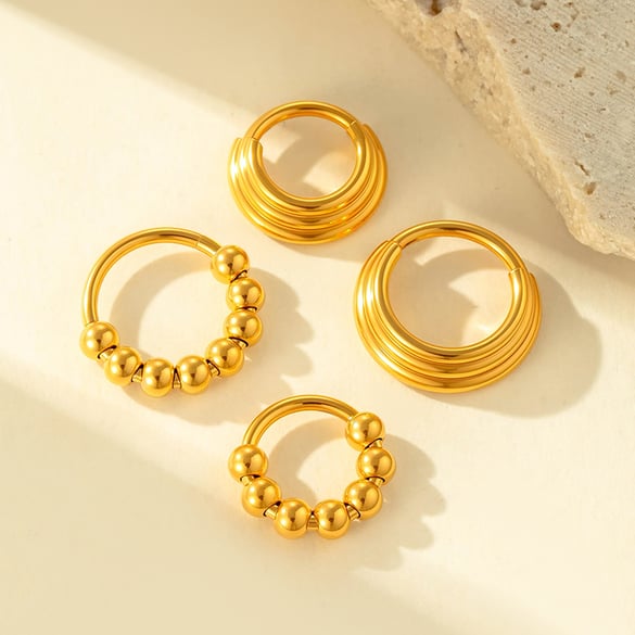 1 pezzo di orecchini piercing in acciaio inossidabile color oro 2