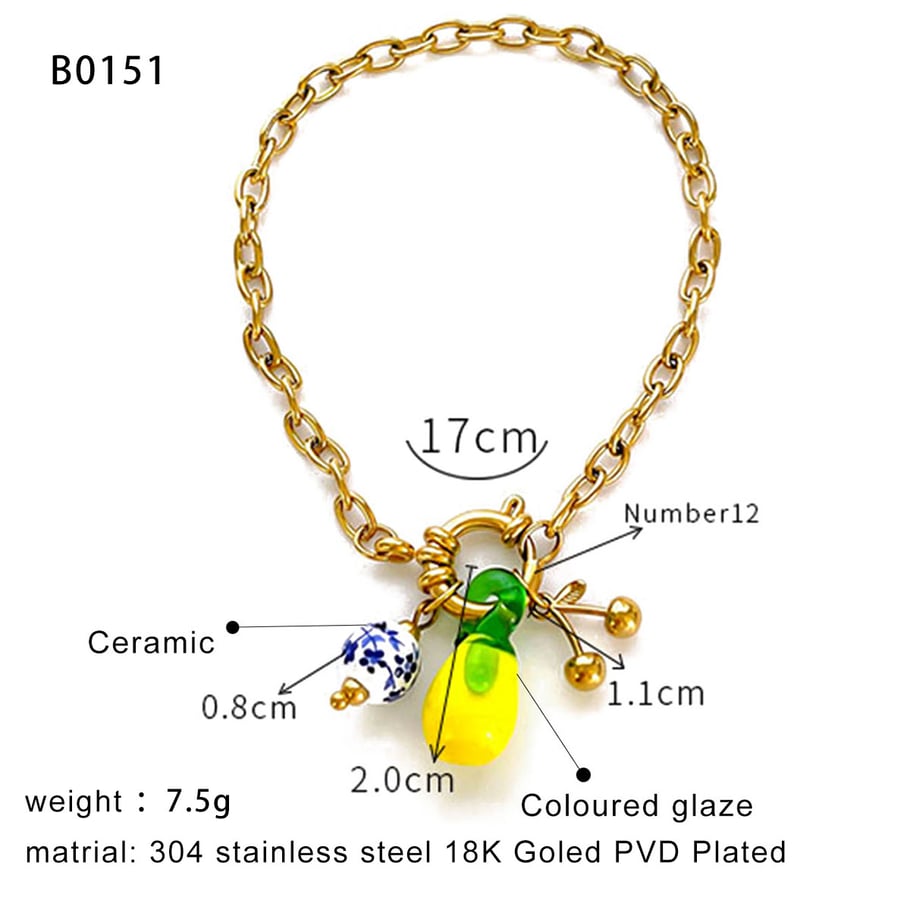 1 Stück Zitronen-Charm-Armband aus Edelstahl in Goldfarbe h5Bild2