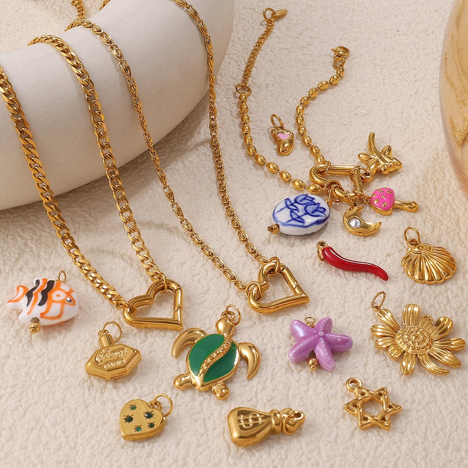 Collane fai da te a forma di cuore in acciaio inossidabile color oro Immagine2