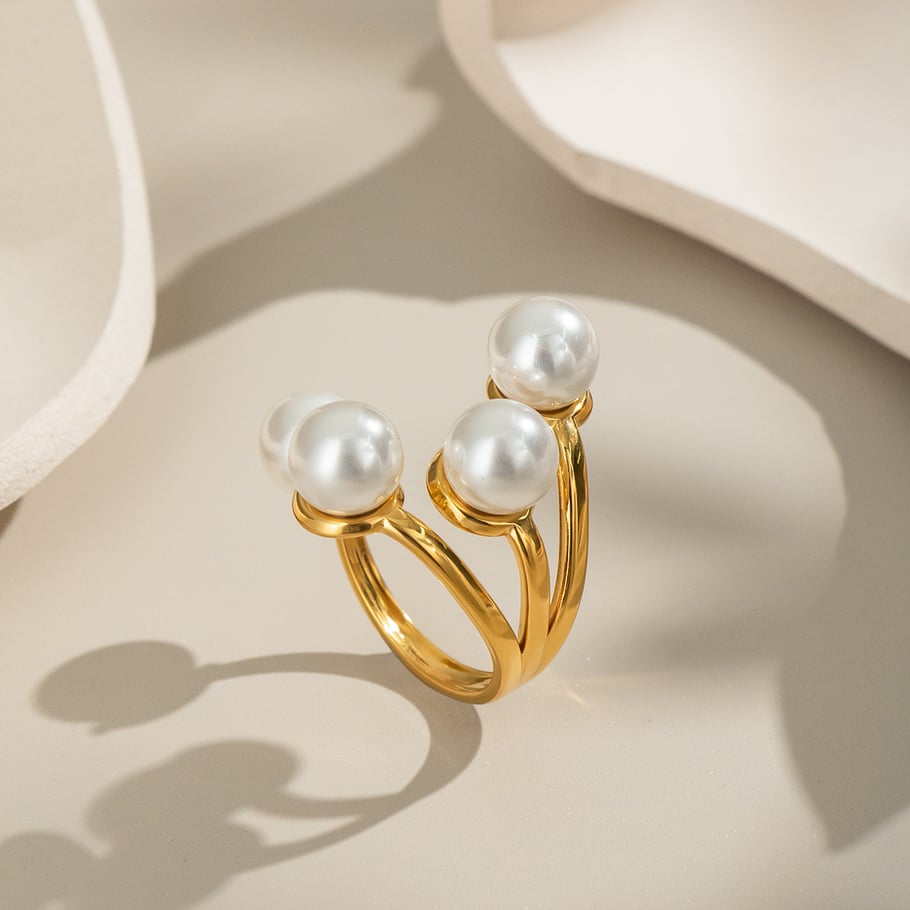 1 Piece Stainless Steel Gold Color Pearl Statement Ring Picture3