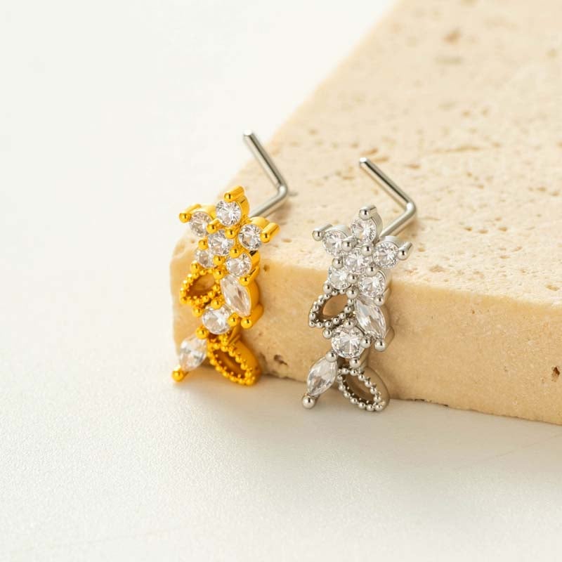 1 pièce de clou de nez en forme de fleur en cuivre doré et zircon pour femme Image4