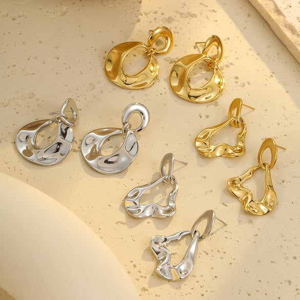 Elegante geometrische Edelstahl Gold Farbe Damen Ohrringe