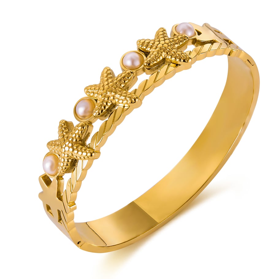 1 Stück Seestern Edelstahl Goldfarben Damen Armreifen 