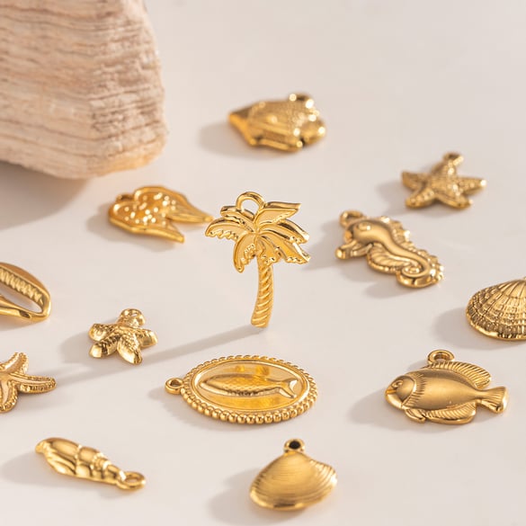 1 Stück Oceanic Edelstahl Goldfarben Anhänger 2