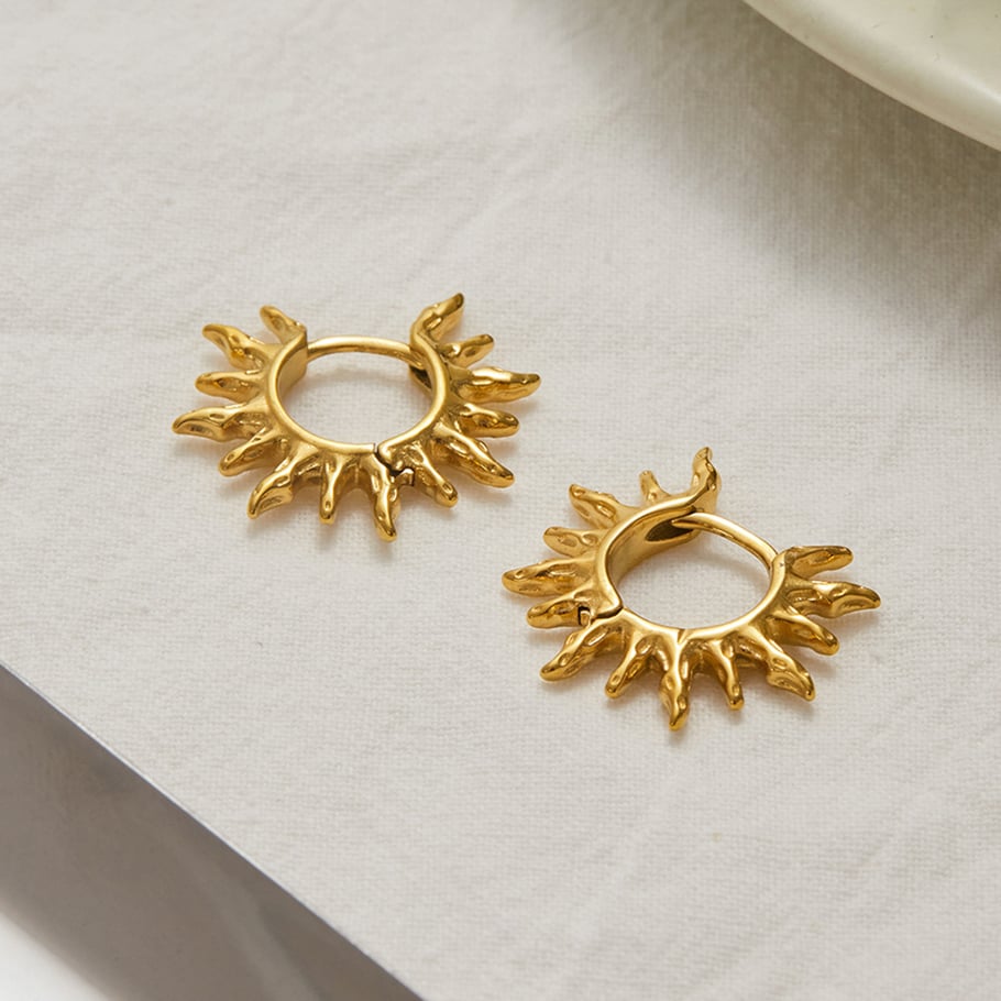 1 Pair Stylish Series Retro Sun Stainless Steel Gold Color Women's Hoop Earrings h5Picture6