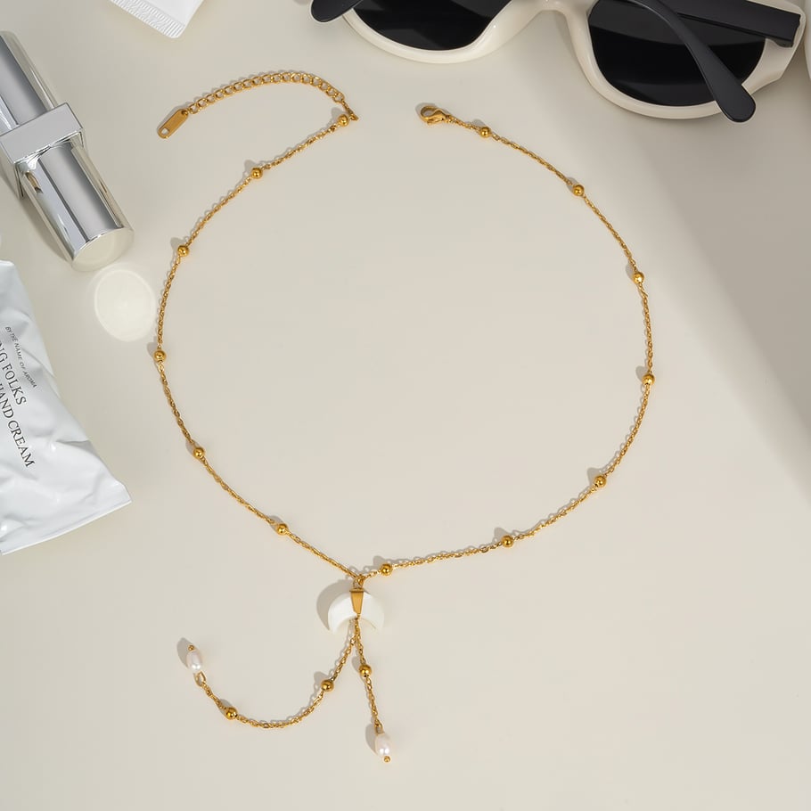 1 Stück Halsketten mit Mondanhänger aus Edelstahl in Goldfarbe Bild4
