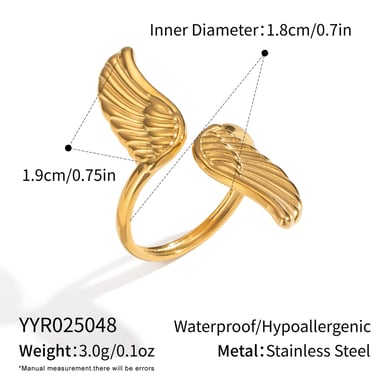 1 Piece Wings Stainless Steel Gold Color Statement Ring h5 