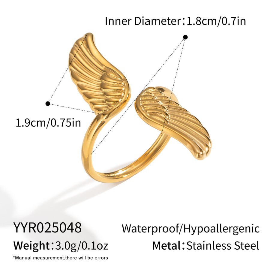 1 Piece Wings Stainless Steel Gold Color Statement Ring 