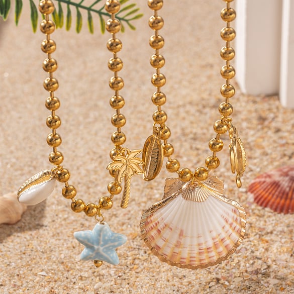 1 Piece Shell Stainless Steel Gold Color Pendant Necklaces
