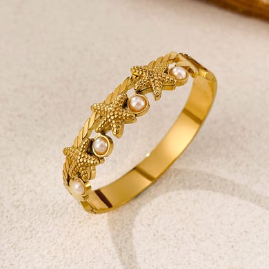 1 Stück Seestern Edelstahl Goldfarben Damen Armreifen h5 Bild5