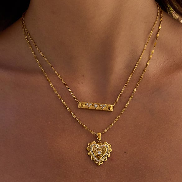 1 Piece Elegant Heart Stainless Steel Gold Color Women's Pendant Necklaces