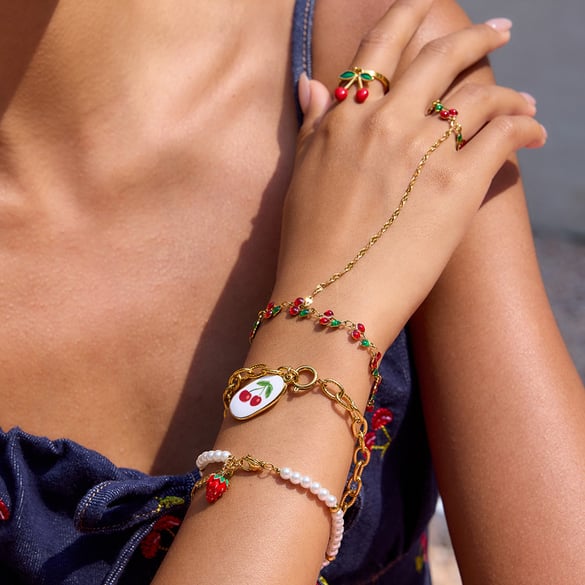 1 Stück lebendige süße Früchte Edelstahl Gold Farbe Damen Charm Armbänder