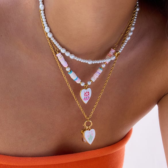 1 Piece Paint Heart Stainless Steel Gold Color Women's Pendant Necklaces 2