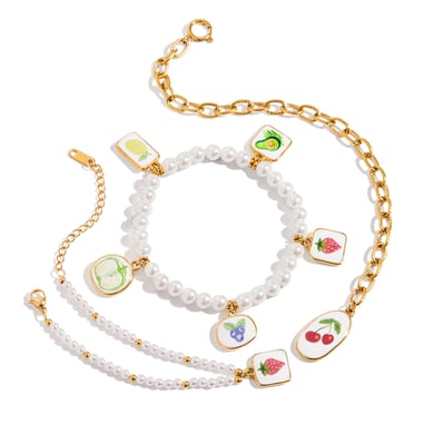1 Stück Romantische Kirsche Edelstahl Gold Farbe Damen Charm Armbänder h5 Bild8