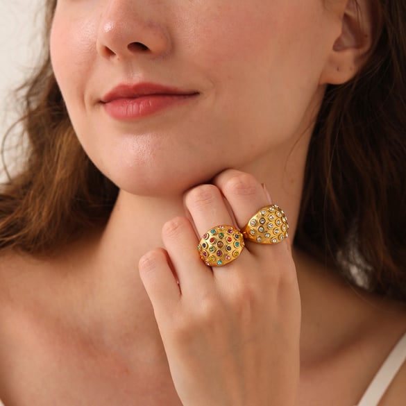 Luxurious Retro Geometric Stainless Steel  Gold Color  Statement Rings 2