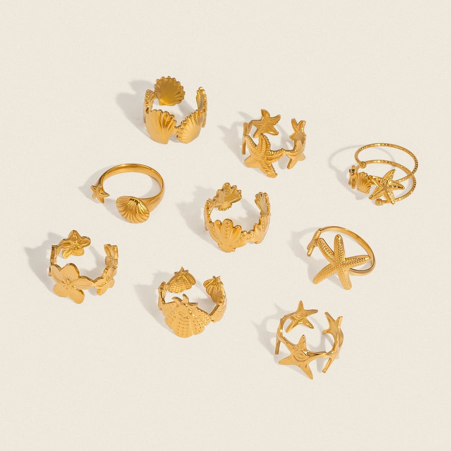 1 anello regolabile color oro in acciaio inossidabile oceanico Immagine4