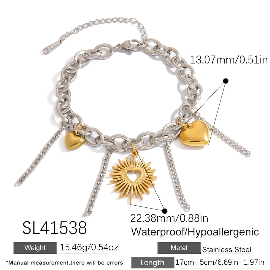 1 Piece Heart Stainless Steel Mixed Color Charm Bracelet Picture2