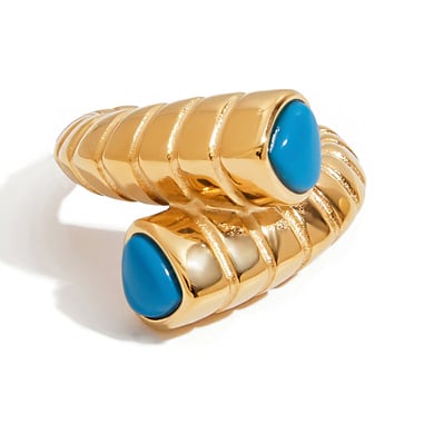 Bague luxueuse en acier inoxydable couleur or avec motif turquoise torsadé h5 