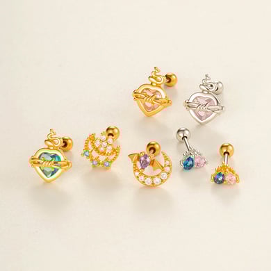 1 Piece Polychrome Heart Copper Gold Color Zircon Women's Piercings Earrings h5 Picture4