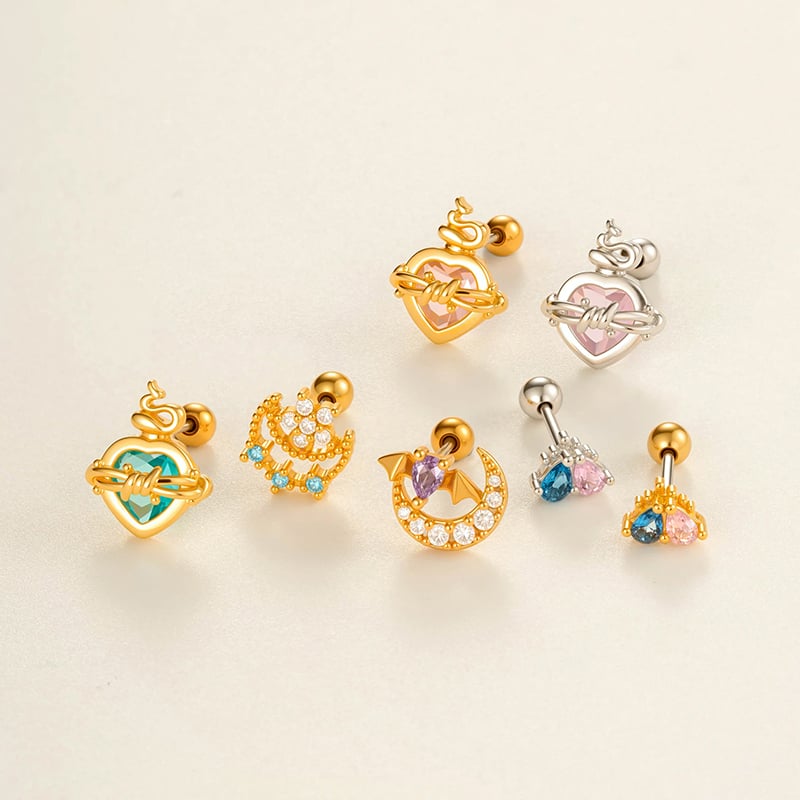1 Piece Polychrome Heart Copper Gold Color Zircon Women's Piercings Earrings Picture4