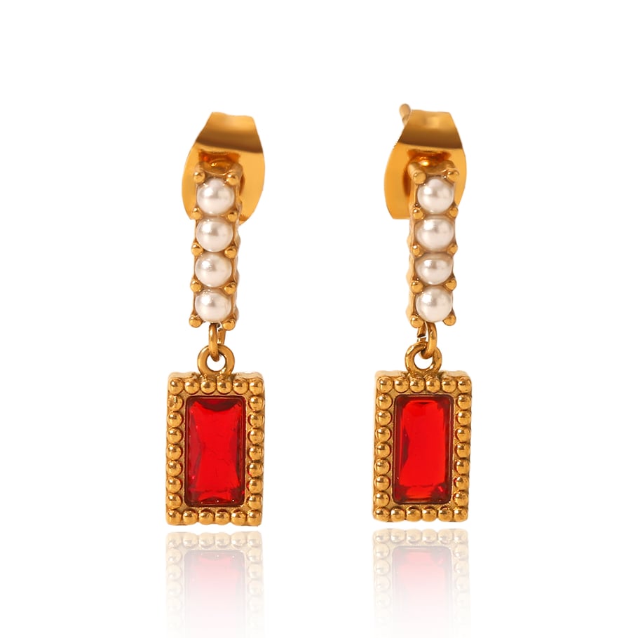 Daily Tassel Stainless Steel Gold Color Zircon Women's Stud Earrings 