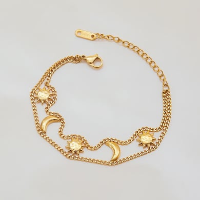 1 Piece Luxurious Series Retro Sun&Moon Stainless Steel Gold Color Women's Chain Bracelets h5 Picture6