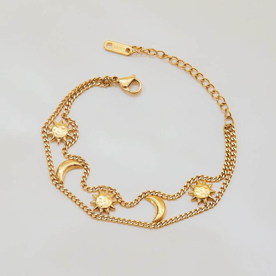 1 Piece Luxurious Series Retro Sun&Moon Stainless Steel Gold Color Women's Chain Bracelets Picture6