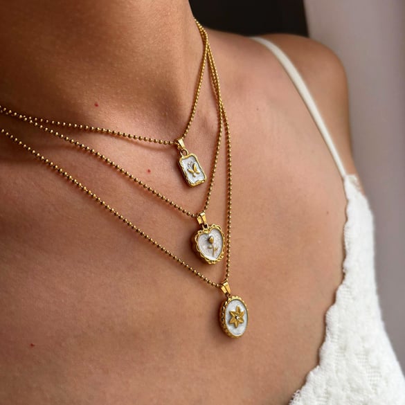1 Piece Enamel Heart Stainless Steel Gold Color Pendant Necklace 2