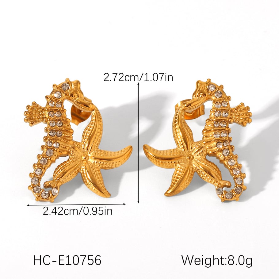 Simple  Animal Stainless Steel   Gold Color  Zircon Women's Stud Earrings Picture2