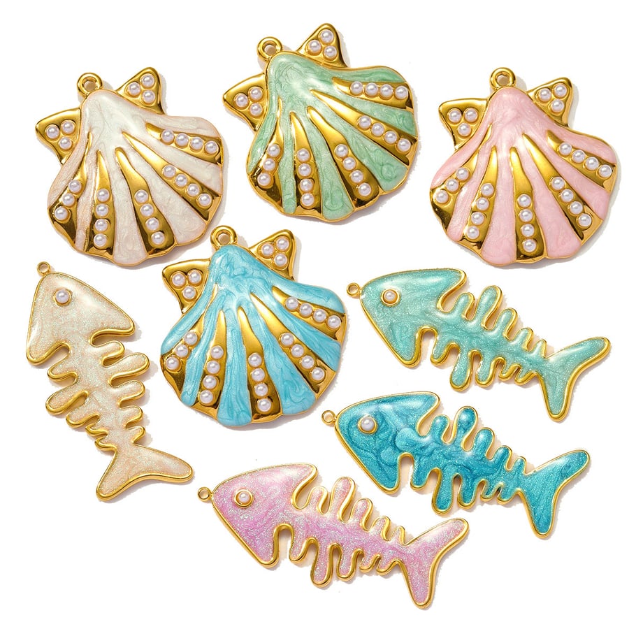 1 pieza de colgantes de acero inoxidable dorados con conchas de la serie romántica DIY para mujer Imagen3