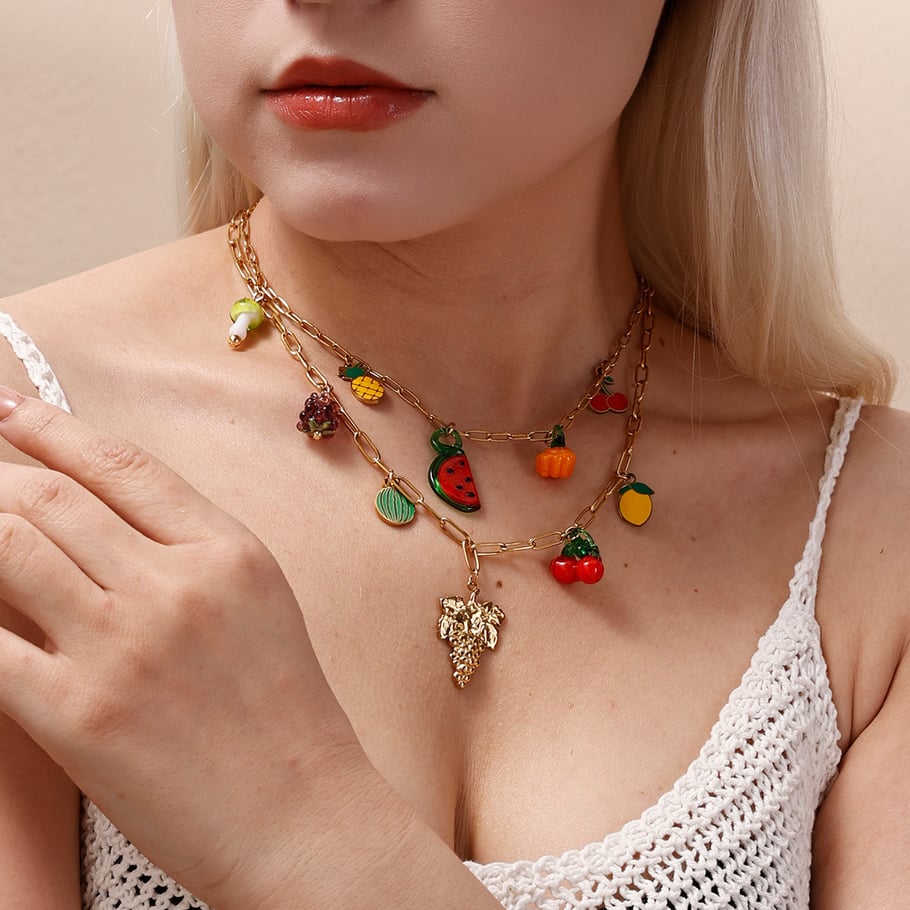 Collier avec pendentif en forme de fruit, simple et mignon, en acier inoxydable, couleur or, 1 pièce Image4