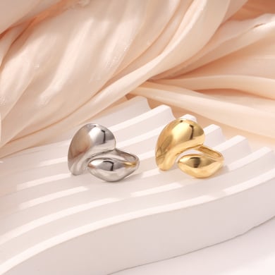 Bague géométrique classique en acier inoxydable couleur or, série simple, 1 pièce h5 Image3