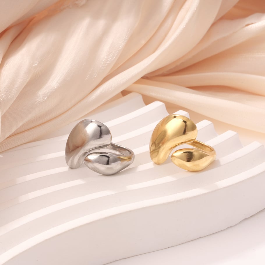 Bague géométrique classique en acier inoxydable couleur or, série simple, 1 pièce Image3