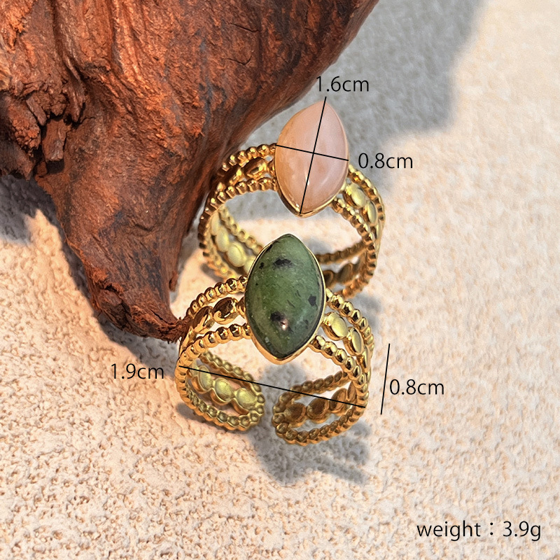 Bague en acier inoxydable couleur or avec pierre naturelle, 1 pièce Image4