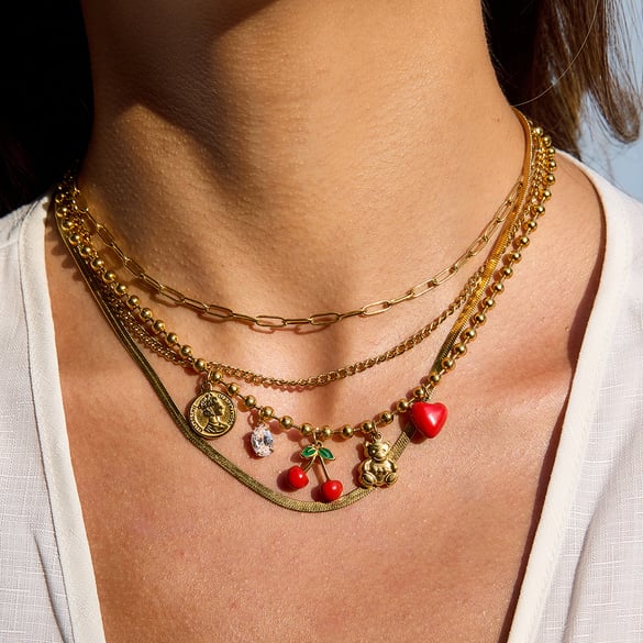 1 Piece Natural Cherry Stainless Steel Gold Color Women's Pendant Necklaces