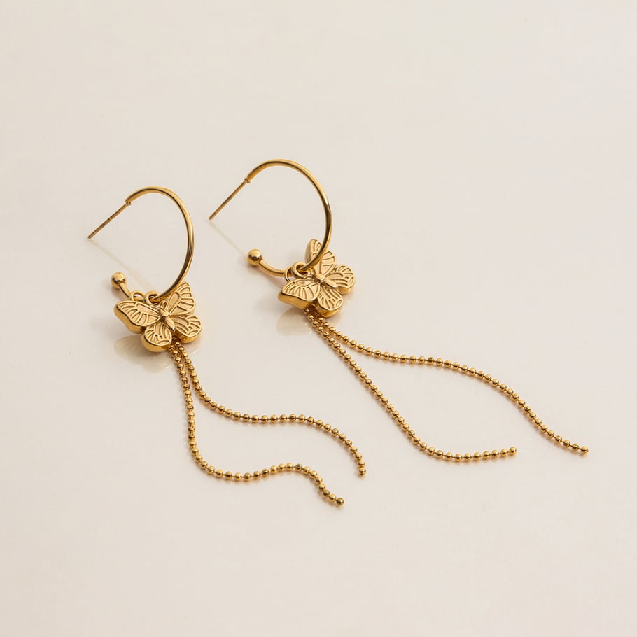 1 Paar romantische Serie süße Schmetterling Quasten Edelstahl Gold Farbe Damen Tropfen Ohrringe Bild5