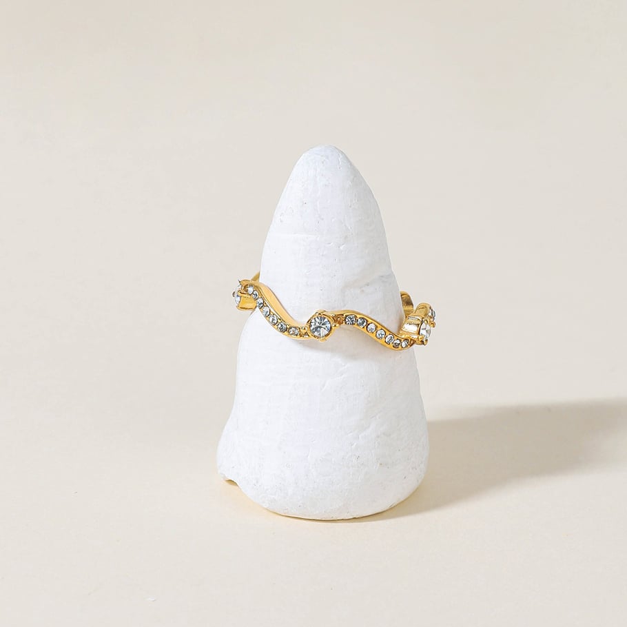 Bague pour femme en acier inoxydable couleur or, série luxueuse, courbée, avec pierres précieuses Image5