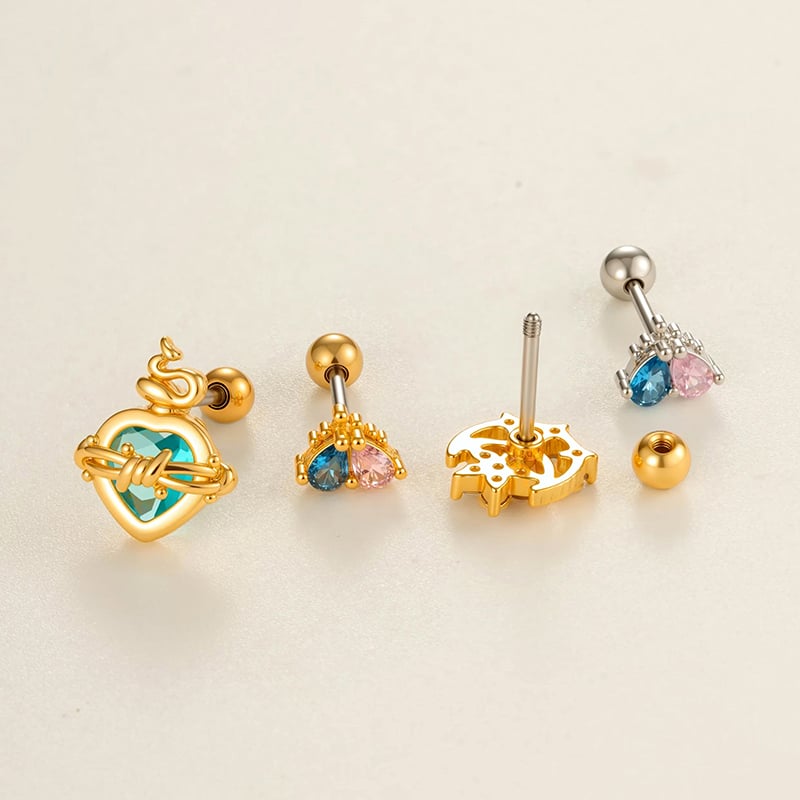 1 Piece Polychrome Heart Copper Gold Color Zircon Women's Piercings Earrings Picture3