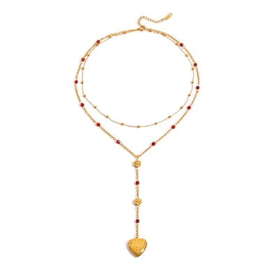 Collier multicouches sophistiqué en acier inoxydable doré pour femme, 1 pièce, motif cœur h5 