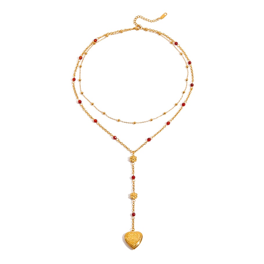 Collier multicouches sophistiqué en acier inoxydable doré pour femme, 1 pièce, motif cœur 