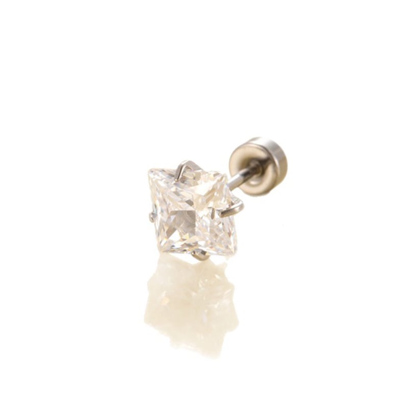 1 Piece Square Titanium Steel Zircon Women's Piercing Earrings