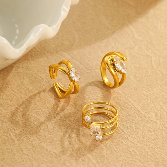 1 Pair Simple Series Elegant Geometric Stainless Steel Women's Adjustable Rings 2